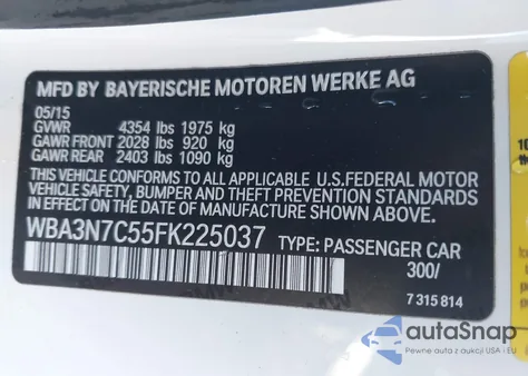 2015 BMW 428I из США, поврежденный, VIN WBA3N7C55FK225037